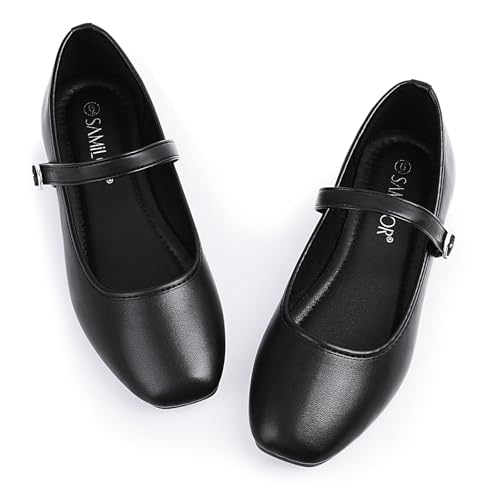 Mary Jane Flats Shoes Women Square Toe Ballet Flats Comfortable Ankle Strap Flats Casual Slip on Flats Women Flats Dress Shoes