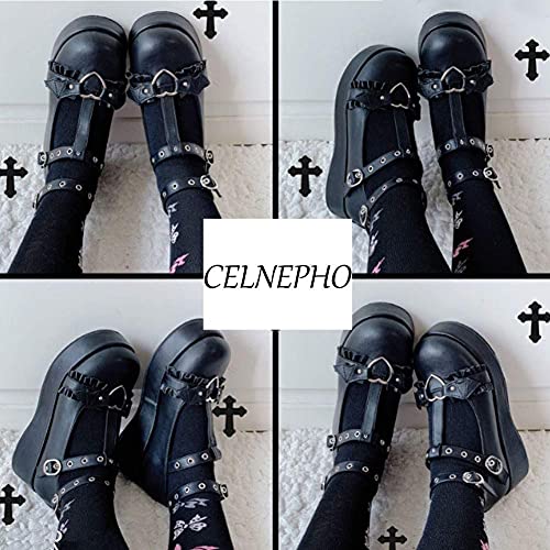 Mary Jane Shoes Women Cute Ankle Strap Platform Wedge High Heel Pumps Gothic Party Dress Shoes for Women