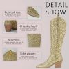 Sparkly Cowgirl Boots for Women Side Zipper Tall Wide Calf Western Knee High Cowboy Boots Chunky Heels Glitter Sequin Party