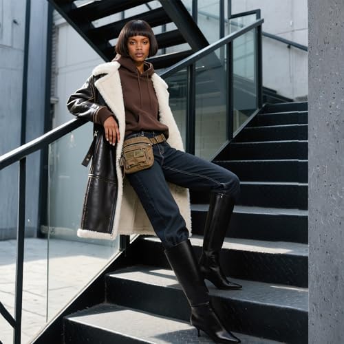 Knee High Boots Women Faux Leather Boots Low Heel Square Toe Side Zipper Fall Long Tall Boots for Women