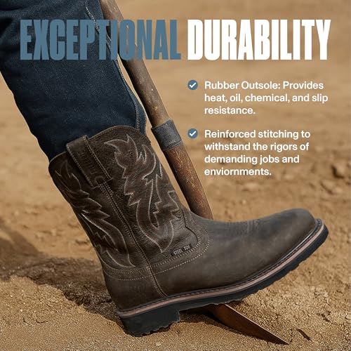 Cowboy Boots Men Western Square Steel Toe Botas Vaqueras