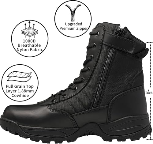 Men's Military Tactical Combat Boots Side Zipper Work Motorcycle Boots 8 inch