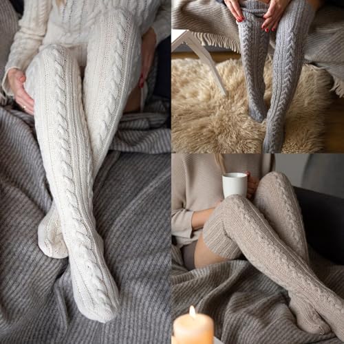 Women's Cable Knitted Boot Socks Extra Long Thigh High Winter Stockings Over Knee Leg Warmers