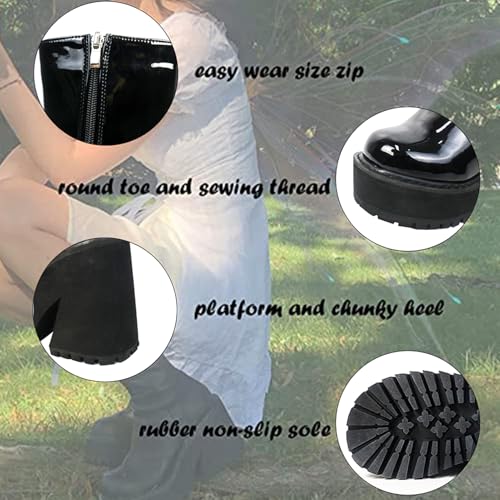 Womens Wedge Heel Ankle Boots Platform Zipper Punk Motorcycle Booties Chunky Block High Heel Round Toe Fashion Work Combat Boots
