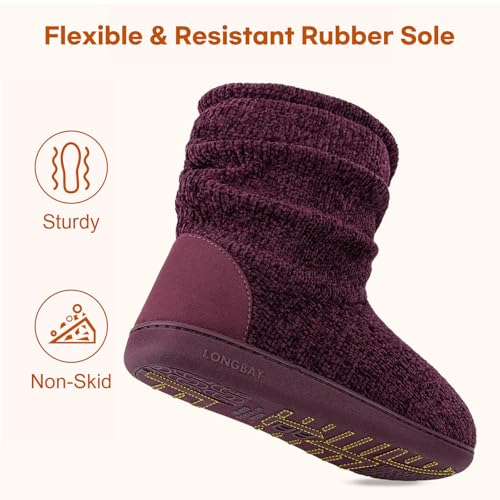 Women's Chenille Knit Bootie Slippers Cute Warm Plush Fleece Memory Foam House Shoes Indoor Outdoor