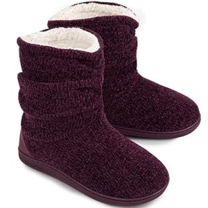 Women's Chenille Knit Bootie Slippers Cute Warm Plush Fleece Memory Foam House Shoes Indoor Outdoor