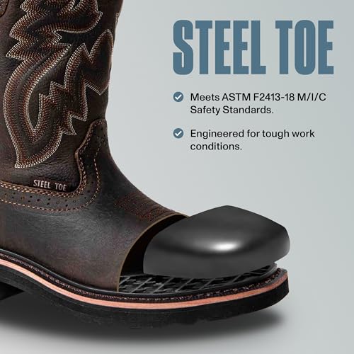 Cowboy Boots Men Western Square Steel Toe Botas Vaqueras