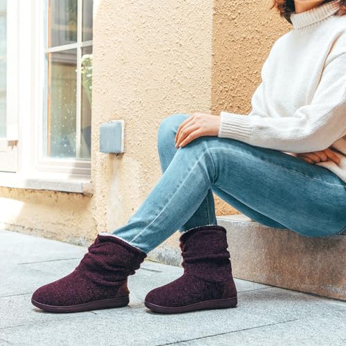 Women's Chenille Knit Bootie Slippers Cute Warm Plush Fleece Memory Foam House Shoes Indoor Outdoor