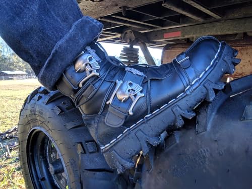 Mens Black Genuine Leather Military Army Boots Gothic Skull Punk Motorcycle Boots