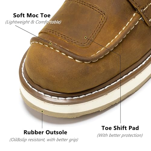 Magnolia 6" Side-Zipper Wedge Boots for Men, Lightweight Soft Moc Toe Motorcycle Boots SAP309-Brown, SAP309BK-Black,