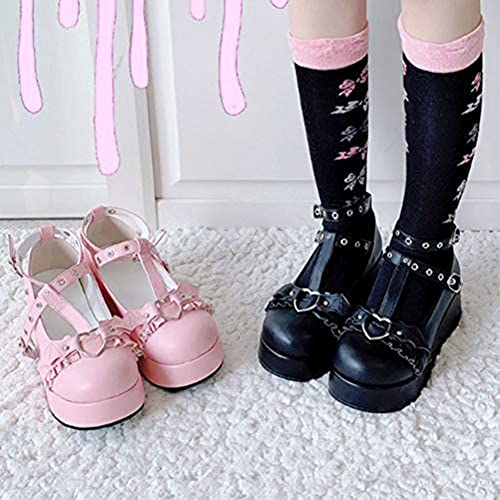 Mary Jane Shoes Women Cute Ankle Strap Platform Wedge High Heel Pumps Gothic Party Dress Shoes for Women
