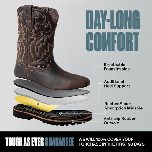 Cowboy Boots Men Western Square Steel Toe Botas Vaqueras