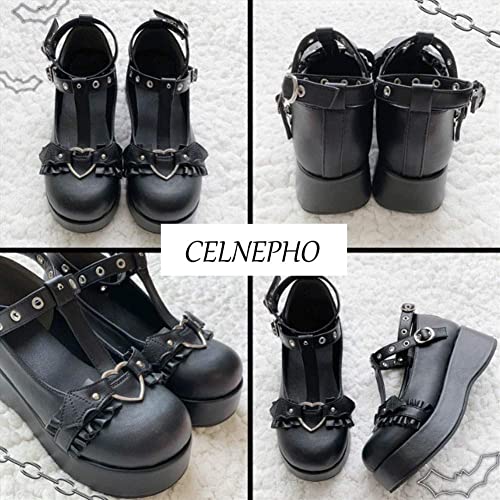 Mary Jane Shoes Women Cute Ankle Strap Platform Wedge High Heel Pumps Gothic Party Dress Shoes for Women