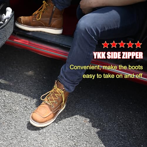 Magnolia 6" Side-Zipper Wedge Boots for Men, Lightweight Soft Moc Toe Motorcycle Boots SAP309-Brown, SAP309BK-Black,
